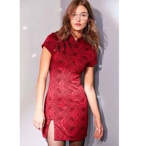 Ecote Band Collar Lace Mini Dress
